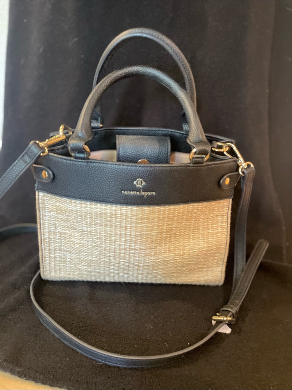 Nanette Lepore Black and Natural Straw Satchel